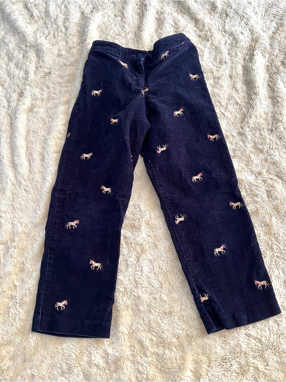 HARTSTRINGS Girl's Blue Corduroy Embroidered Horse Pants Size 5